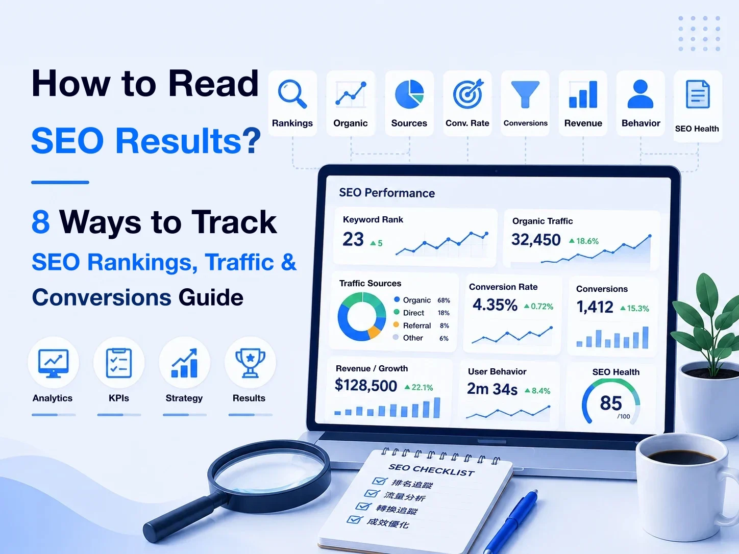 How to judge SEO results: rankings, traffic, and conversions